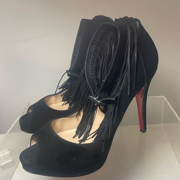 Christian Louboutin Short tina fringe suede sz 37.5 made in italy - Picture 2 of 16
